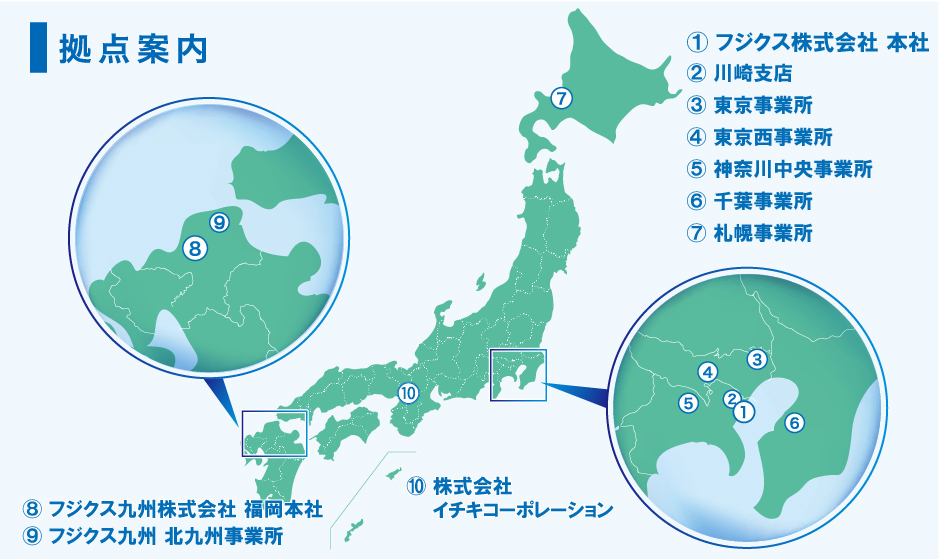 フジクスグループ拠点地図