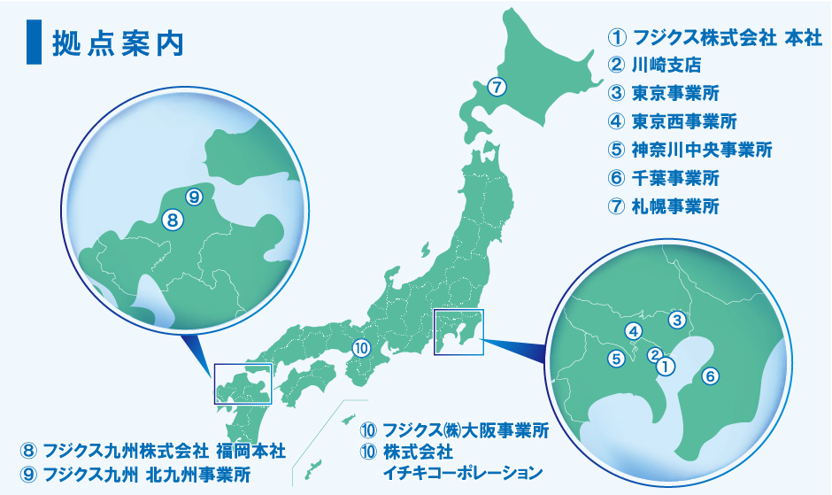 フジクスグループ拠点地図