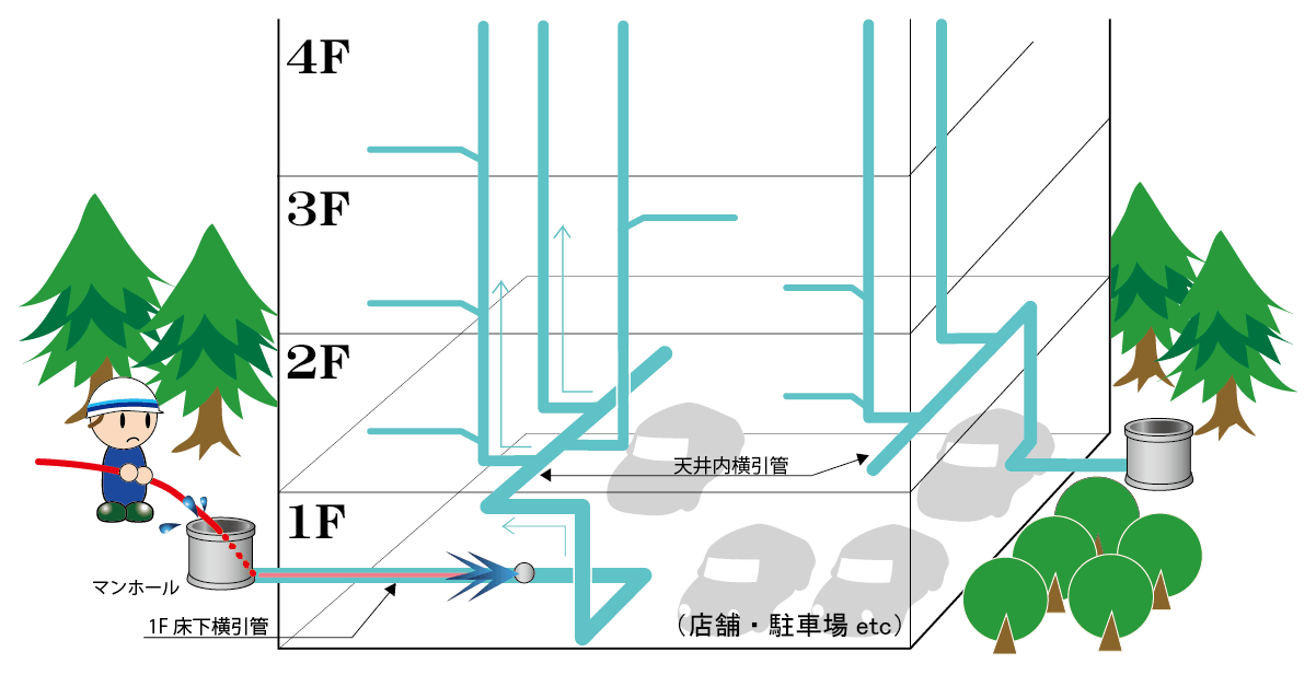 マンション排水管経路イメージ図